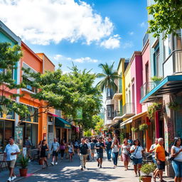 A vibrant street scene depicting a lively urban environment on a street named Kuys Canna
