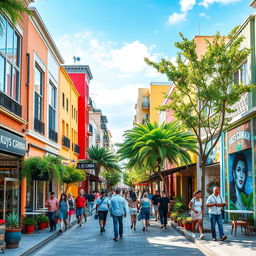 A vibrant street scene depicting a lively urban environment on a street named Kuys Canna