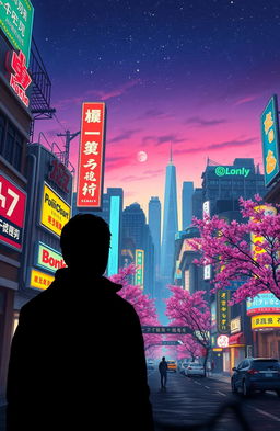 A surreal cityscape reflecting nostalgia, featuring vibrant neon lights and old-fashioned architecture, blending elements from different eras