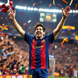 An electrifying moment capturing 17-year-old Lionel Messi celebrating his first goal for FC Barcelona in La Liga