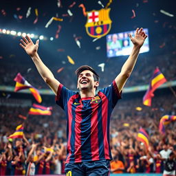 An electrifying moment capturing 17-year-old Lionel Messi celebrating his first goal for FC Barcelona in La Liga