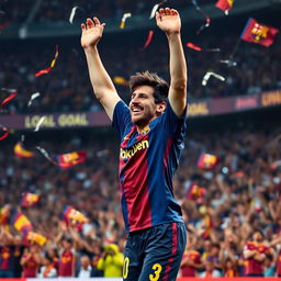 An electrifying moment capturing 17-year-old Lionel Messi celebrating his first goal for FC Barcelona in La Liga