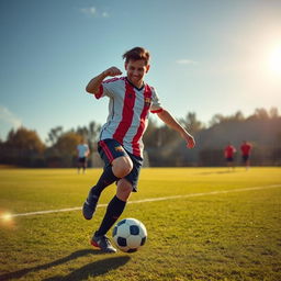 An enchanting scene featuring young Lionel Messi dancing with a soccer ball at his feet, embodying joy and passion for the game