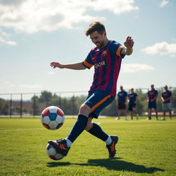 An enchanting scene featuring young Lionel Messi dancing with a soccer ball at his feet, embodying joy and passion for the game