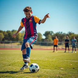 An enchanting scene featuring young Lionel Messi dancing with a soccer ball at his feet, embodying joy and passion for the game
