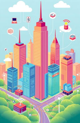 An informative and engaging illustration depicting various aspects of computer networking