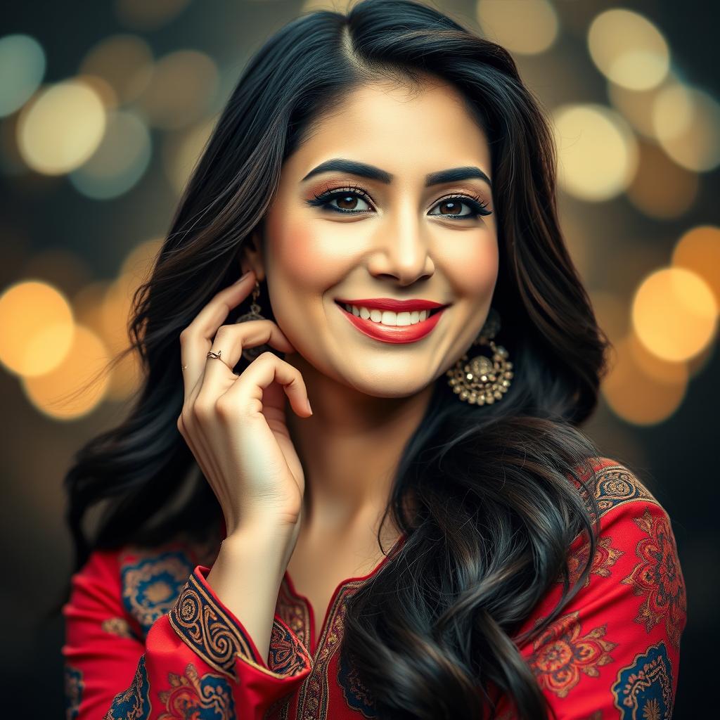 A stunning portrait of Munisa Rizayeva, showcasing her as a stylish and confident singer