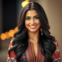 A stunning portrait of Munisa Rizayeva, showcasing her as a stylish and confident singer