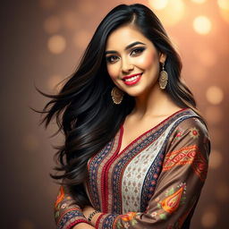 A stunning portrait of Munisa Rizayeva, showcasing her as a stylish and confident singer