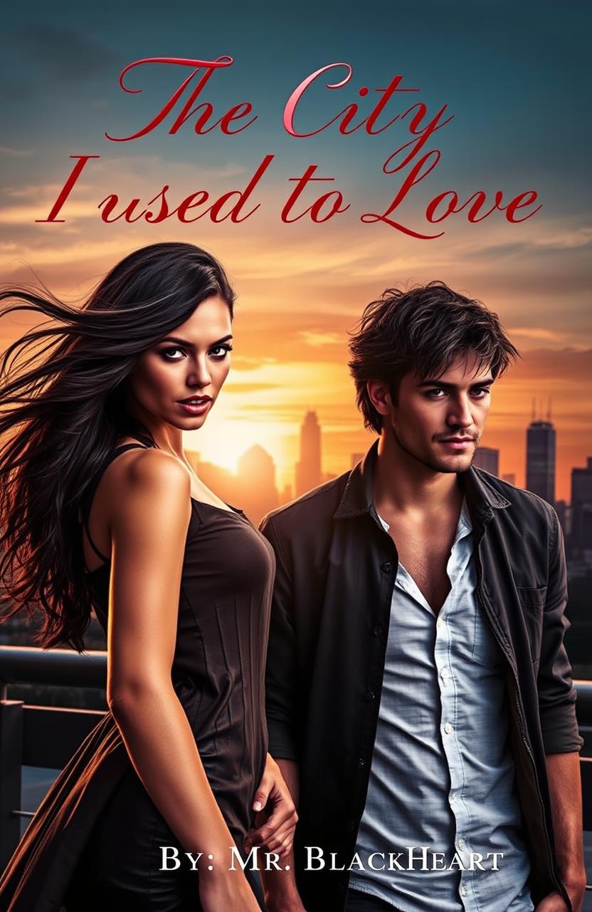A captivating book cover featuring a romantic scene set in an urban environment