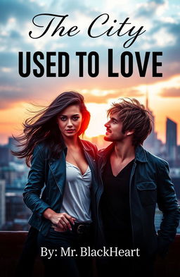 A captivating book cover featuring a romantic scene set in an urban environment