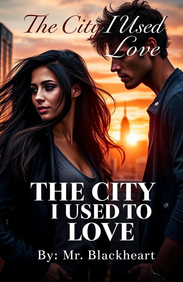 A captivating book cover featuring a romantic scene set in an urban environment