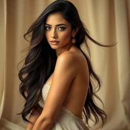 A tasteful artistic representation of a beautiful woman inspired by Munisa Rizayeva, celebrating femininity and elegance