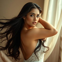 A tasteful artistic representation of a beautiful woman inspired by Munisa Rizayeva, celebrating femininity and elegance