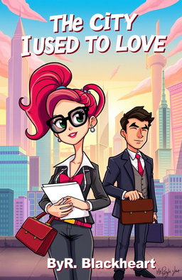 An illustrated book cover featuring an animated journalist woman and a lawyer man