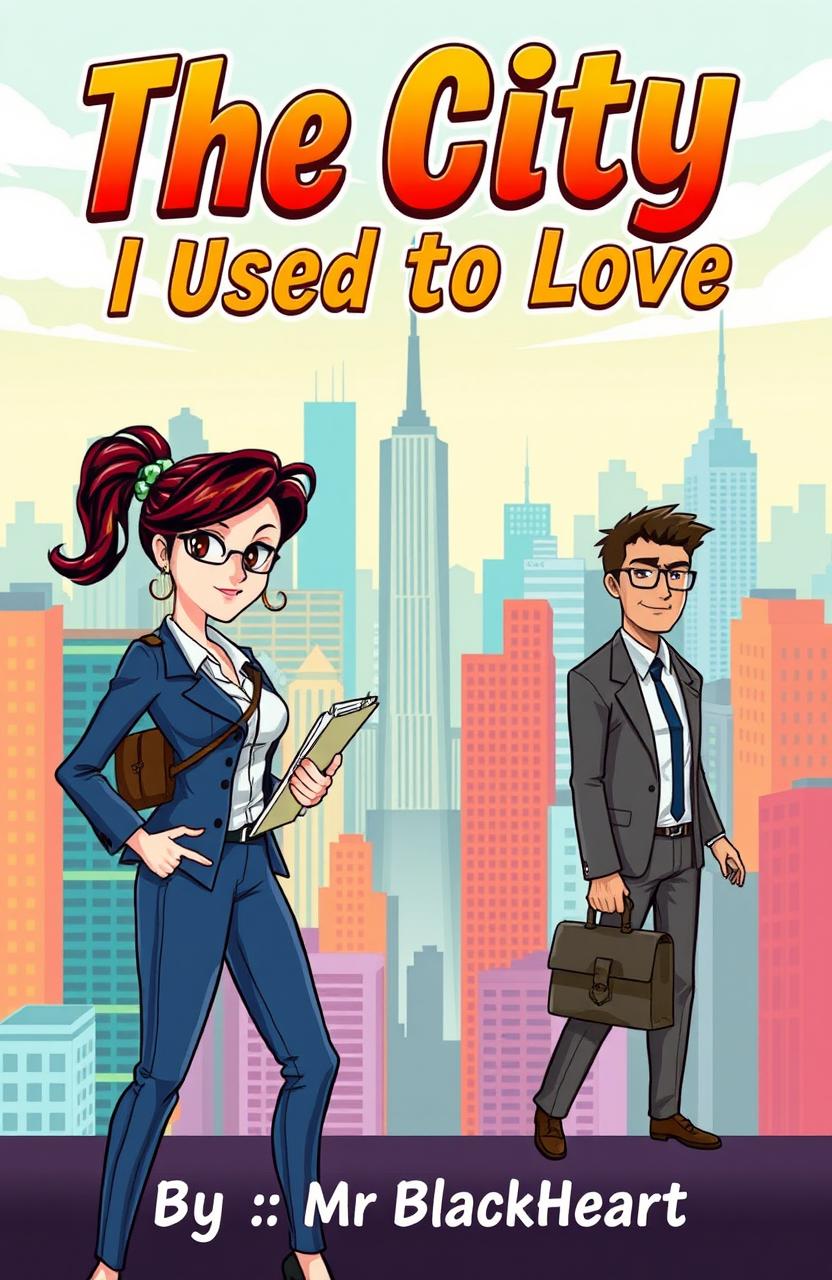 An illustrated book cover featuring an animated journalist woman and a lawyer man
