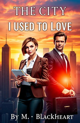 A captivating book cover featuring a strong female journalist with short, sleek hair, wearing a chic blazer and holding a notebook and pen, standing confidently in the bustling cityscape behind her
