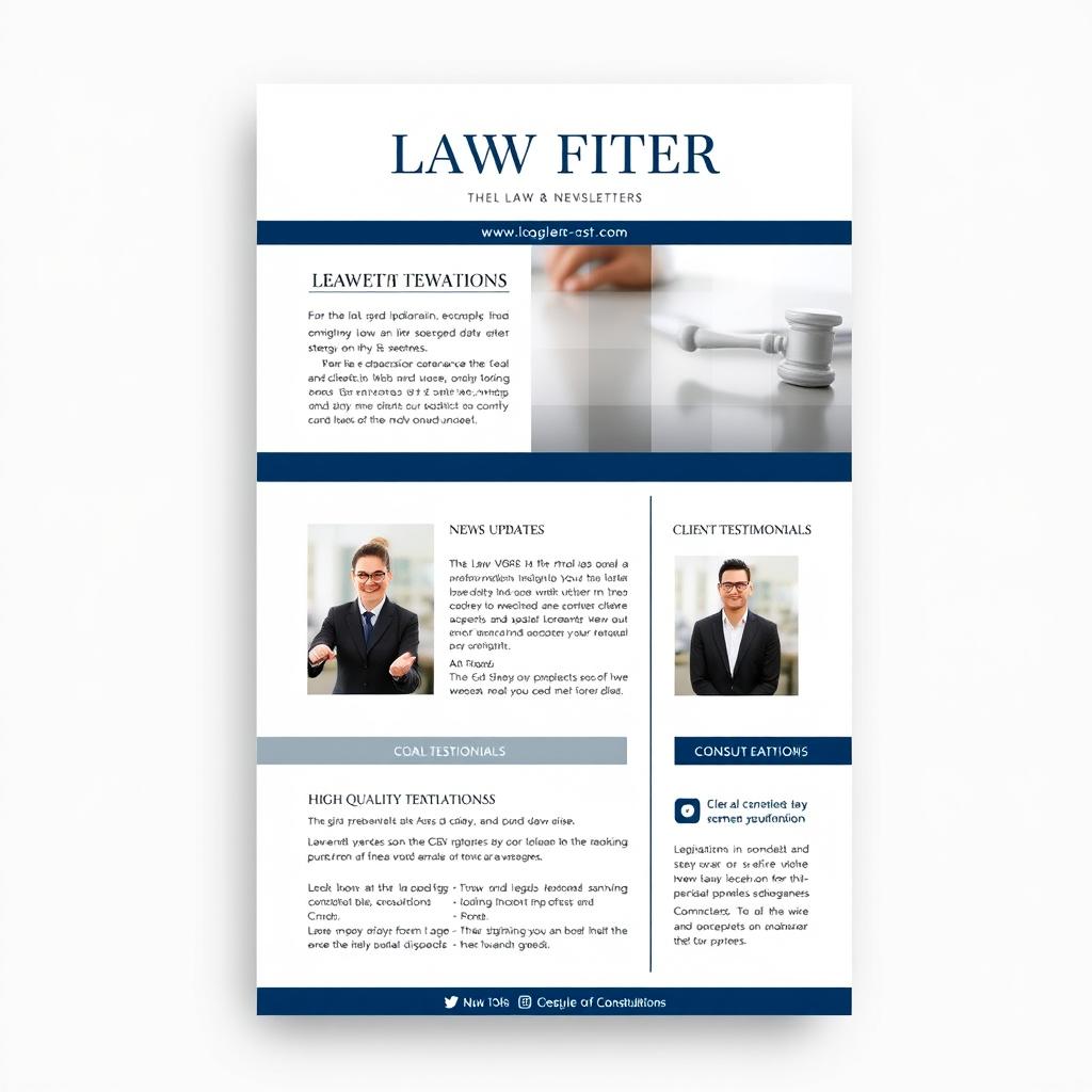 A professional newsletter template designed for a law firm, featuring a stunning layout that emphasizes clarity and sophistication