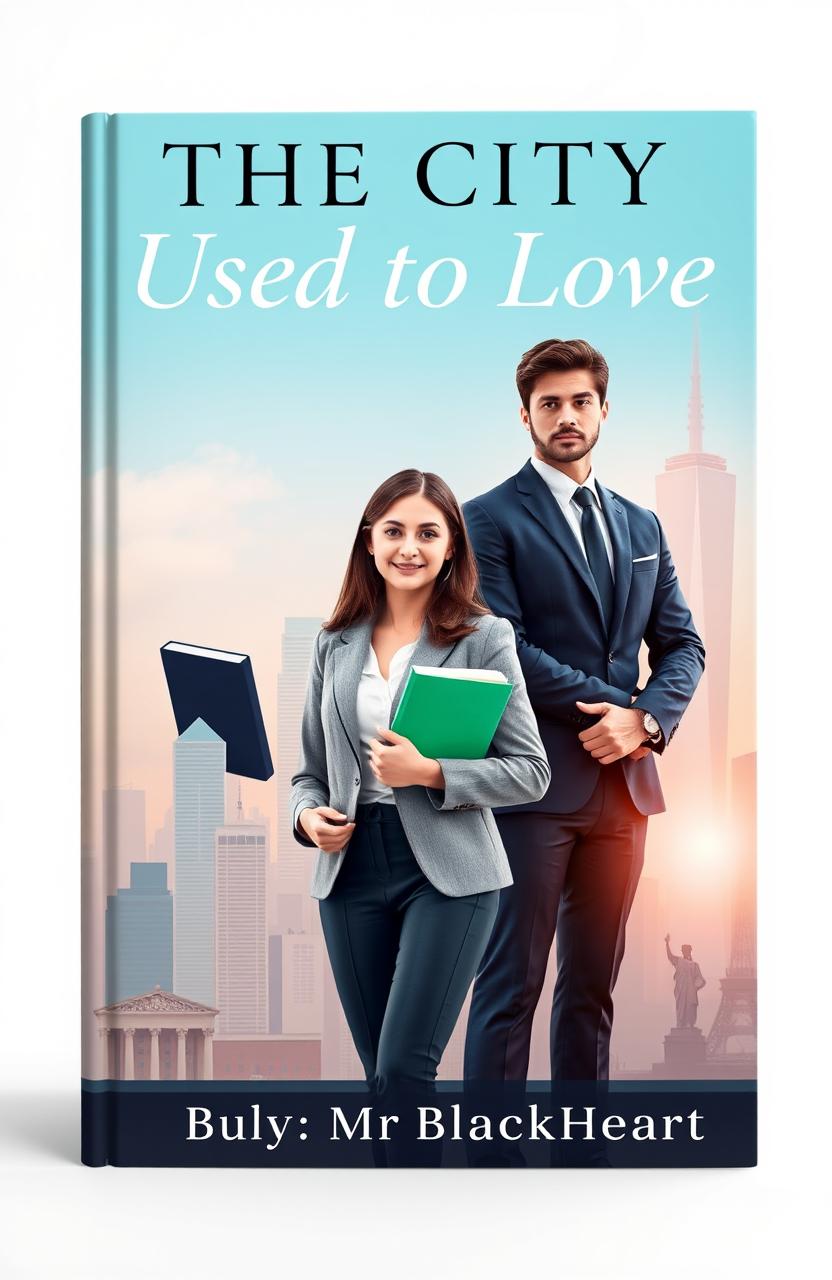 A book cover design featuring a young university woman, poised and confident, holding books and wearing a stylish blazer, symbolizing her journey to becoming a lawyer