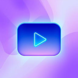 A stylized and modern play button icon, featuring a sleek design with a bright neon blue gradient that gradually fades into a calming pastel background