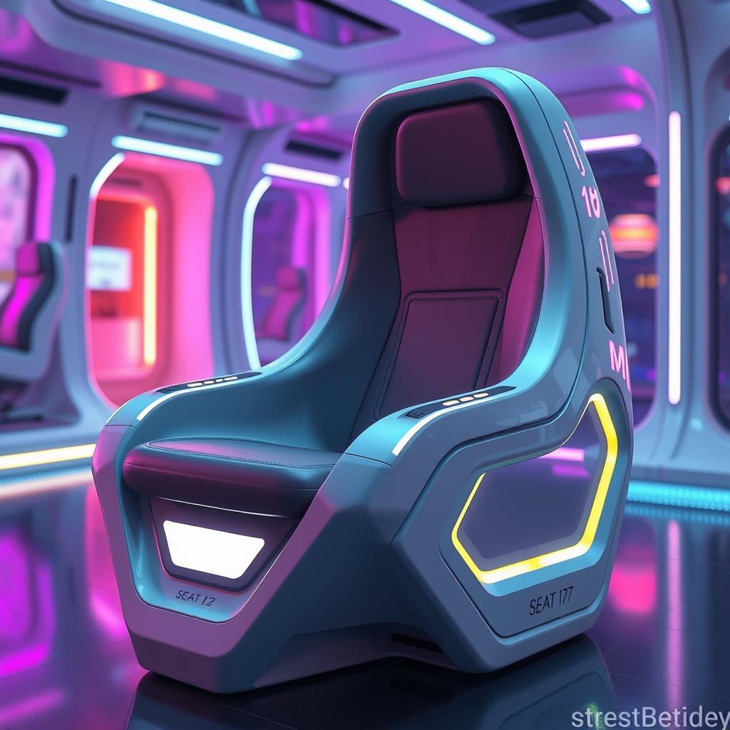 A futuristic seat design, labeled as seat 127, that incorporates sleek lines and advanced materials
