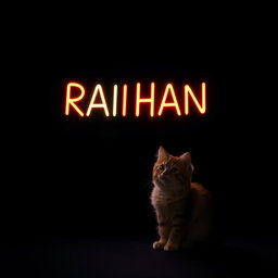 A dark, moody background featuring the name 'RAIHAN' in bold, eye-catching typography