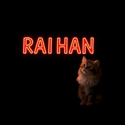 A dark, moody background featuring the name 'RAIHAN' in bold, eye-catching typography