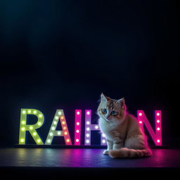 A dark, moody background featuring the name 'RAIHAN' in bold, eye-catching typography