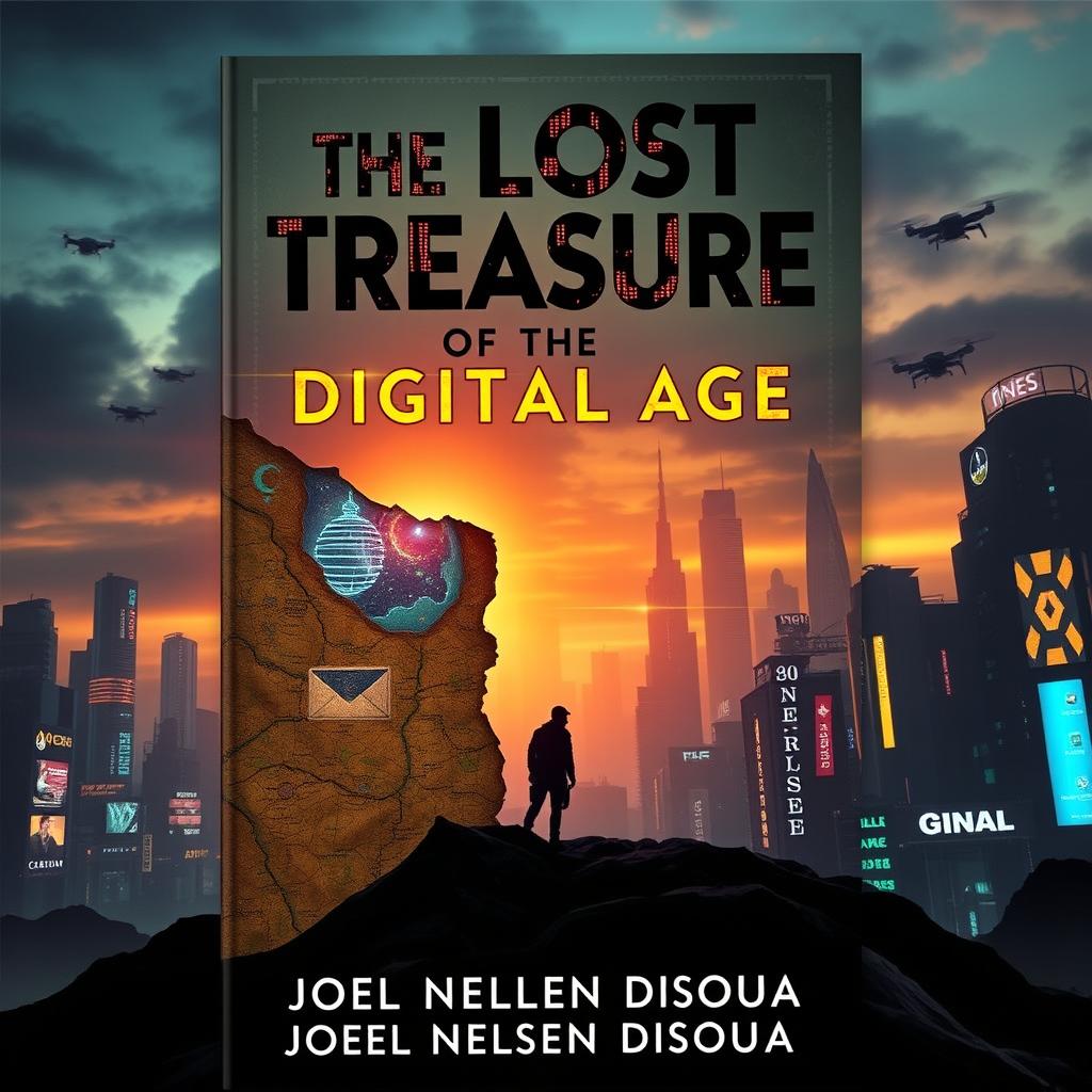 A captivating book cover for an adventure and mystery novel titled 'The Lost Treasure of the Digital Age' by Joel Nelson Dsouza