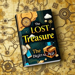 A beautifully designed book cover titled 'The Lost Treasure of the Digital Age', featuring an eye-catching design that combines elements of treasure maps and modern digital symbols