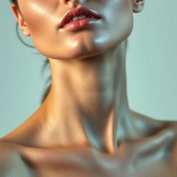 A beautifully realistic portrait of a person with smooth skin, focusing on the neck area