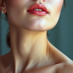 A beautifully realistic portrait of a person with smooth skin, focusing on the neck area