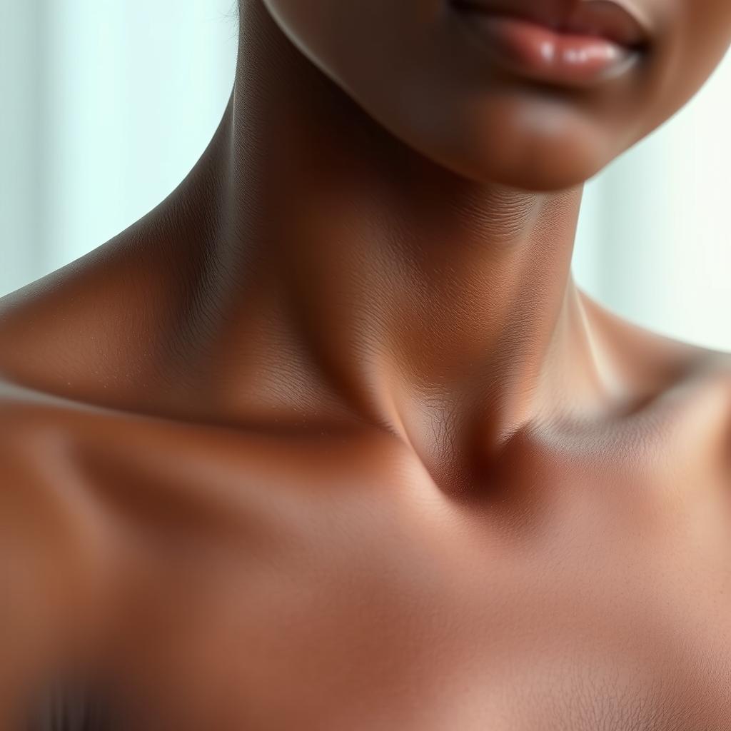 A beautifully realistic portrait of a person with smooth skin, focusing on the neck area