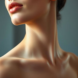 A beautifully realistic portrait of a person with smooth skin, focusing on the neck area