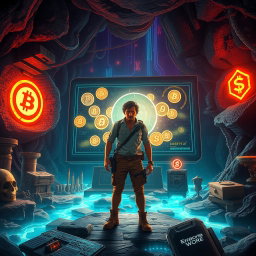An adventurous scene depicting the concept of 'The Lost Treasure of the Digital Age'