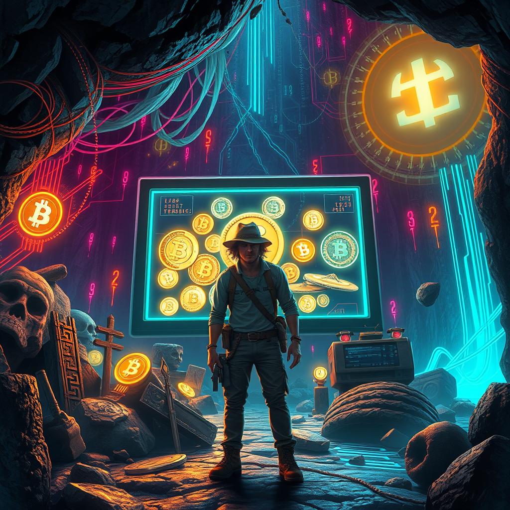 An adventurous scene depicting the concept of 'The Lost Treasure of the Digital Age'