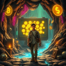 An adventurous scene depicting the concept of 'The Lost Treasure of the Digital Age'