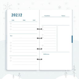 A daily planner page design specifically for psychology students, featuring a winter theme with minimalistic aesthetics
