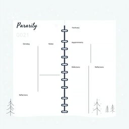 A daily planner page design specifically for psychology students, featuring a winter theme with minimalistic aesthetics