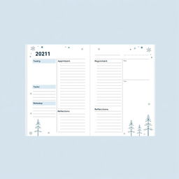 A daily planner page design specifically for psychology students, featuring a winter theme with minimalistic aesthetics