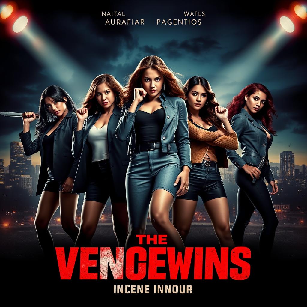 A captivating movie poster showcasing five young women united in a powerful stance, each embodying strength and determination while seeking vengeance against their aggressors