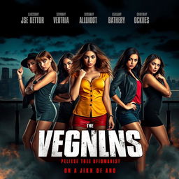 A captivating movie poster showcasing five young women united in a powerful stance, each embodying strength and determination while seeking vengeance against their aggressors