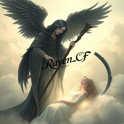 An artistically stylized depiction of Azrael, the Angel of Death, gently taking the soul of a woman