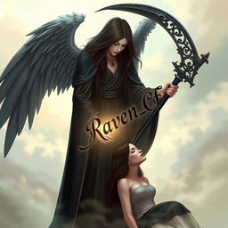 An artistically stylized depiction of Azrael, the Angel of Death, gently taking the soul of a woman