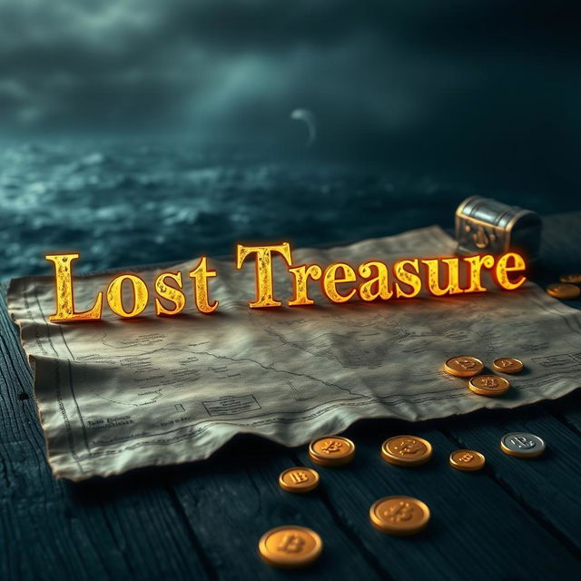 A captivating book cover design centered around the theme of lost treasure, cryptocurrency, and a treasure map