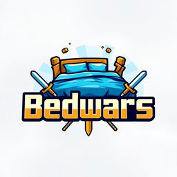 A cool and elegant logo or profile picture for a Bedwars-themed YouTube channel, featuring a stylized representation of a bed, pixelated blocks, and swords