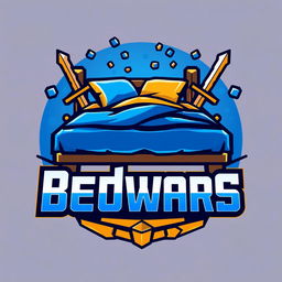 A cool and elegant logo or profile picture for a Bedwars-themed YouTube channel, featuring a stylized representation of a bed, pixelated blocks, and swords