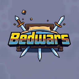 A cool and elegant logo or profile picture for a Bedwars-themed YouTube channel, featuring a stylized representation of a bed, pixelated blocks, and swords