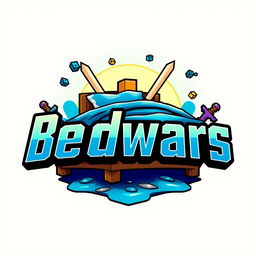 A cool and elegant logo or profile picture for a Bedwars-themed YouTube channel, featuring a stylized representation of a bed, pixelated blocks, and swords