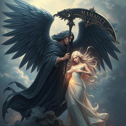 An artistic depiction of Azrael, the Angel of Death, gracefully taking the soul of a beautiful woman